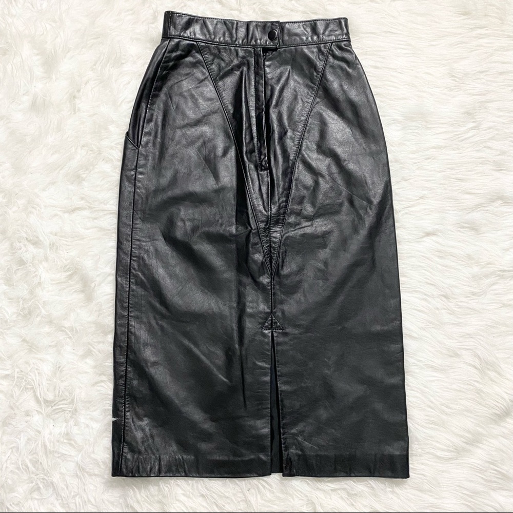 WILSONS Vintage Black Leather Pencil Skirt - Picture 2 of 7